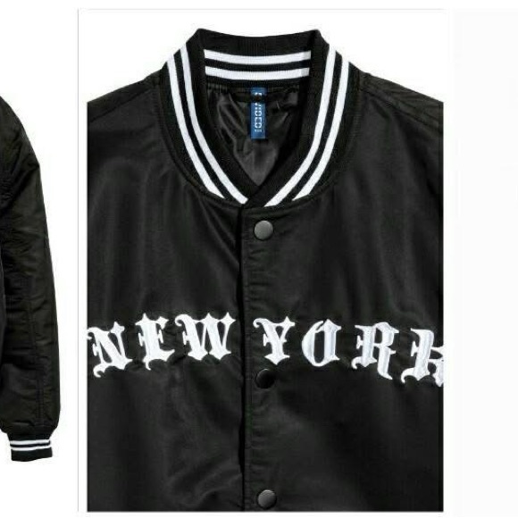 NWT H&M Man NEW YORK Bomber Jacket Embroidery Embroidered Size L Large - Picture 4 of 10